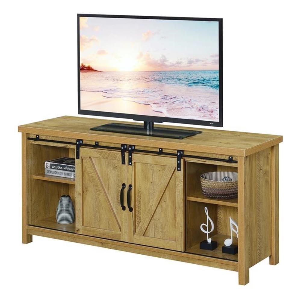 Convenience Concepts Blake Barn Door TV Stand with Shelves and Sliding Cabinets for TVs up to 60 Inches, English Oak