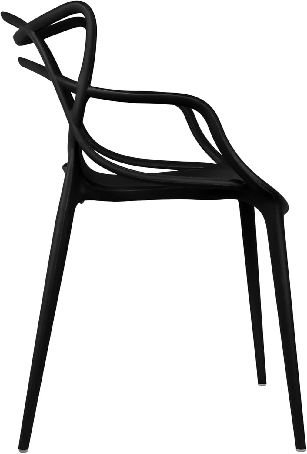 2xhome Set of 2 Modern Dining Chairs | Stackable Indoor or Outdoor Entangled Side Chair | Weather Resistant Plastic for Kitchen, Patio, Restaurant, Yard, Porch, Balcony, Black