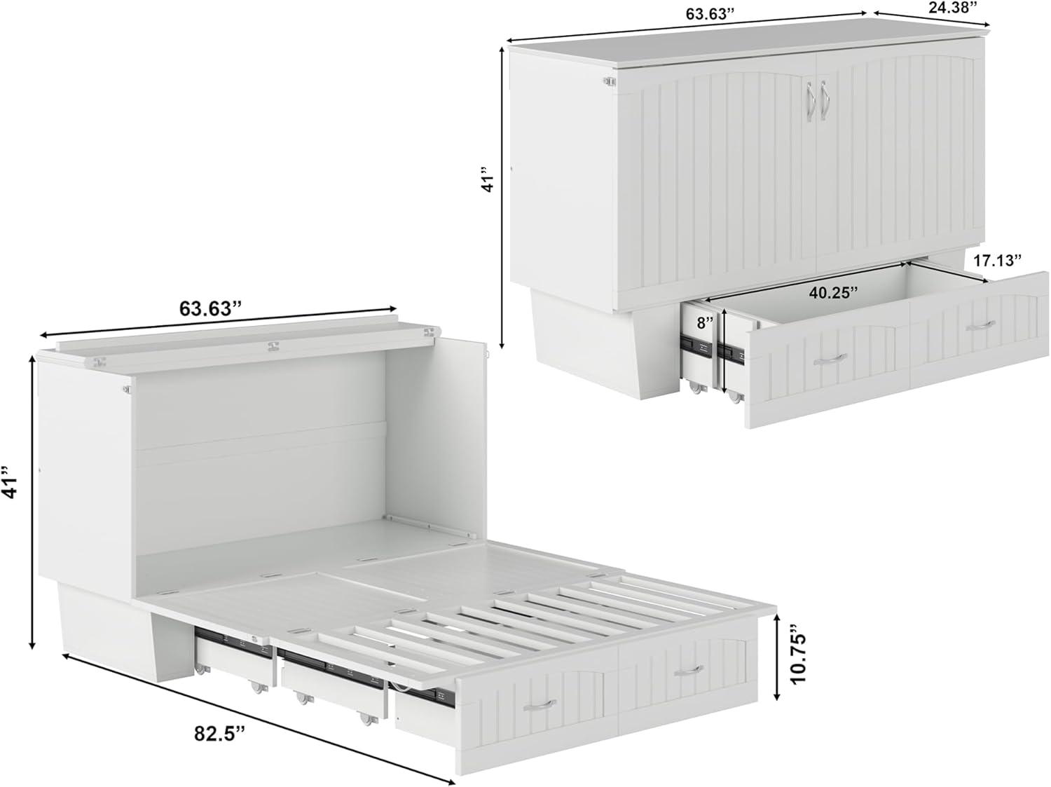 Queen Nantucket Murphy Bed Chest USB Turbo Charger White - AFI
