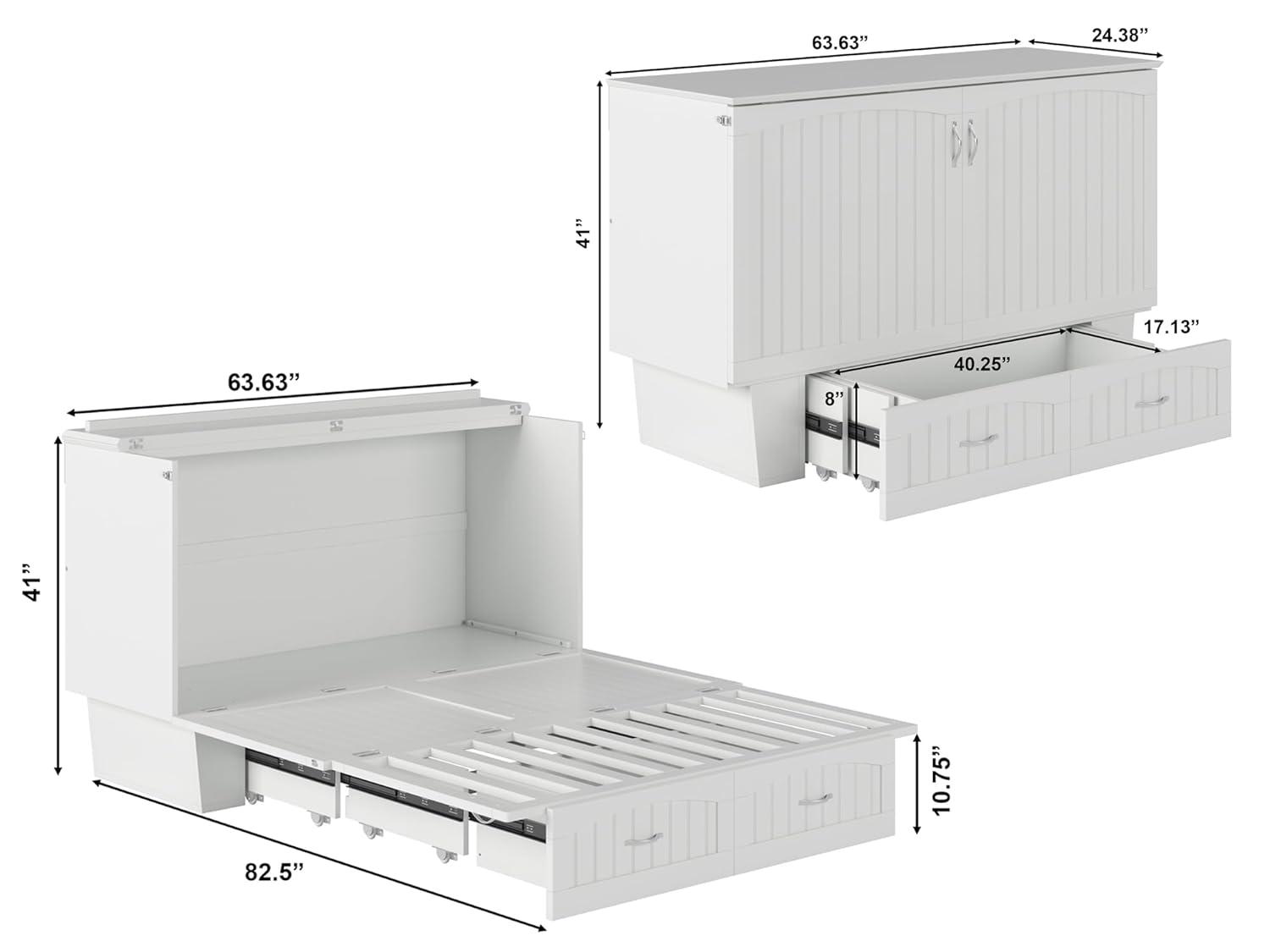 Queen Nantucket Murphy Bed Chest USB Turbo Charger White - AFI