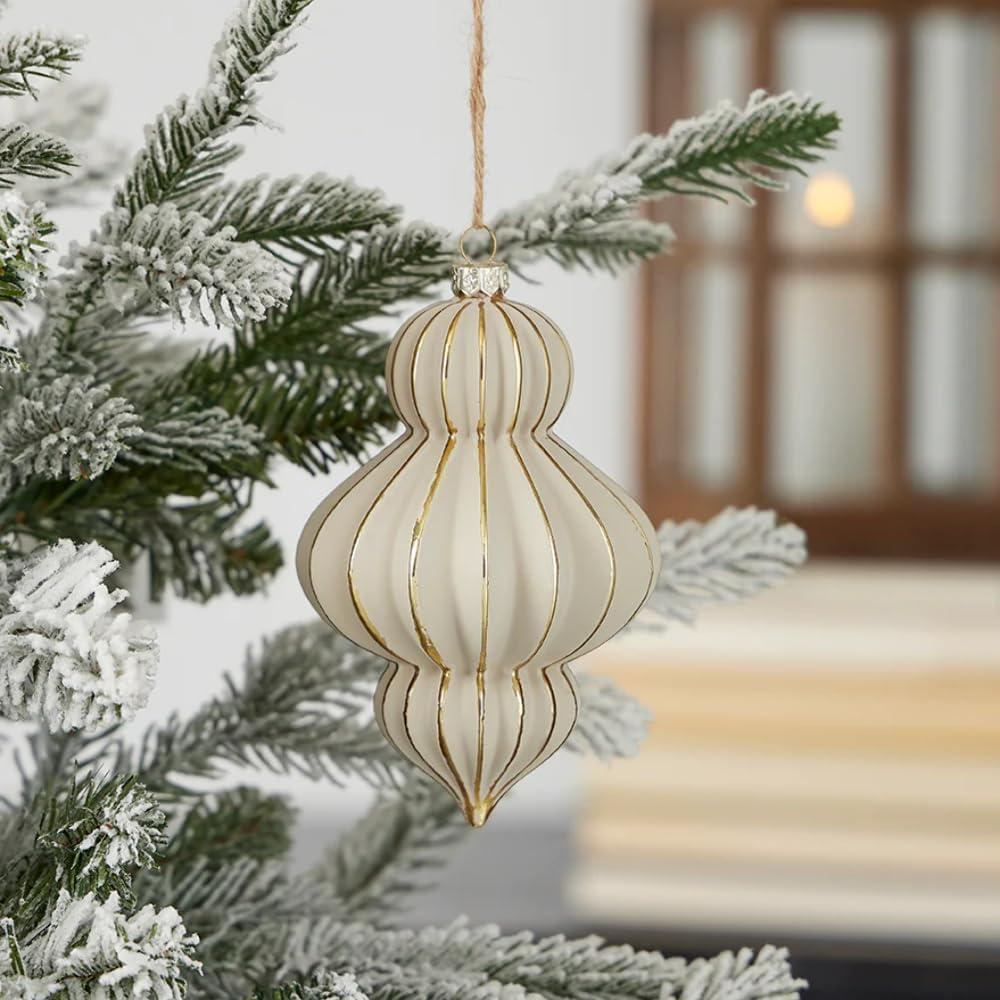 Christmas Gesso Finial Glass Ornament 100mm Set of 3 - Stone