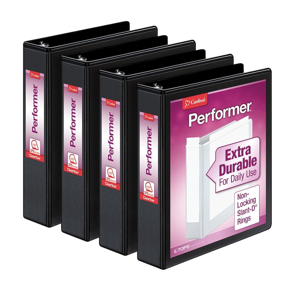 Cardinal Performer ClearVue Slant-D Ring Binder, 3 Rings, 5" Capacity, 11 x 8.5, Black