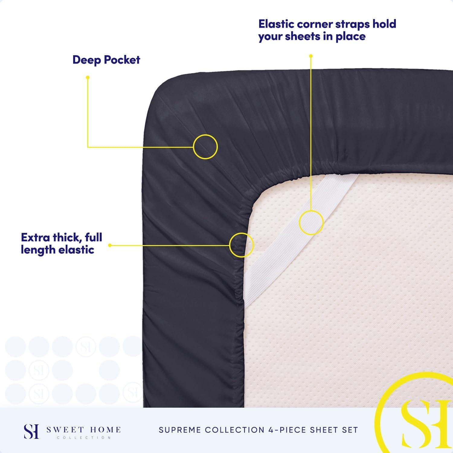 Sweet Home Collection 1800 Series Bed Sheets - Extra Soft Microfiber Deep Pocket Sheet Set - Navy, Queen