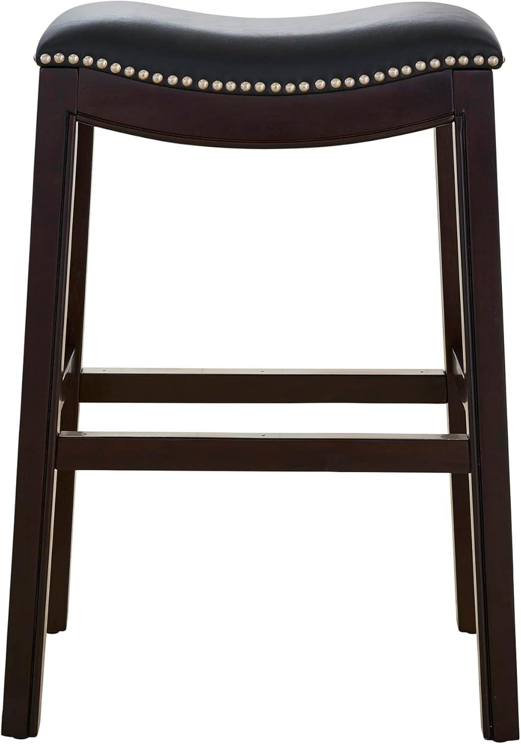 25 in. Julian Counter-Height Wood Barstool with Black Faux-Leather Seat - Espresso