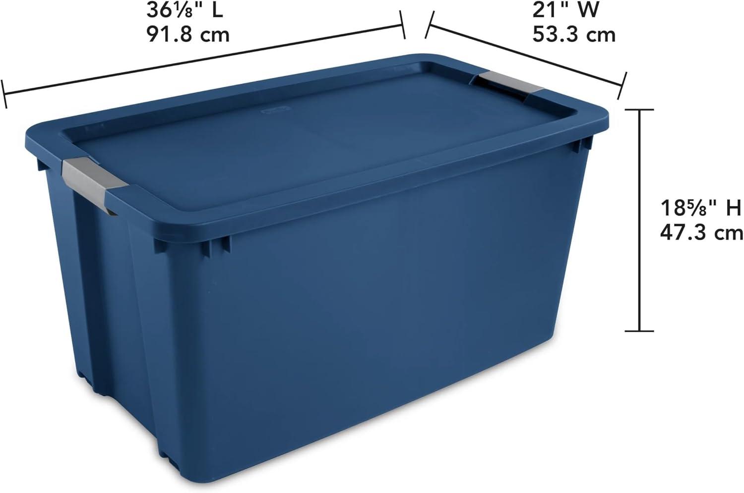 Sterilite Extra Large Storage Bin, 45 Gallon Plastic Storage Container with Latch Lid and Wheels, Blue