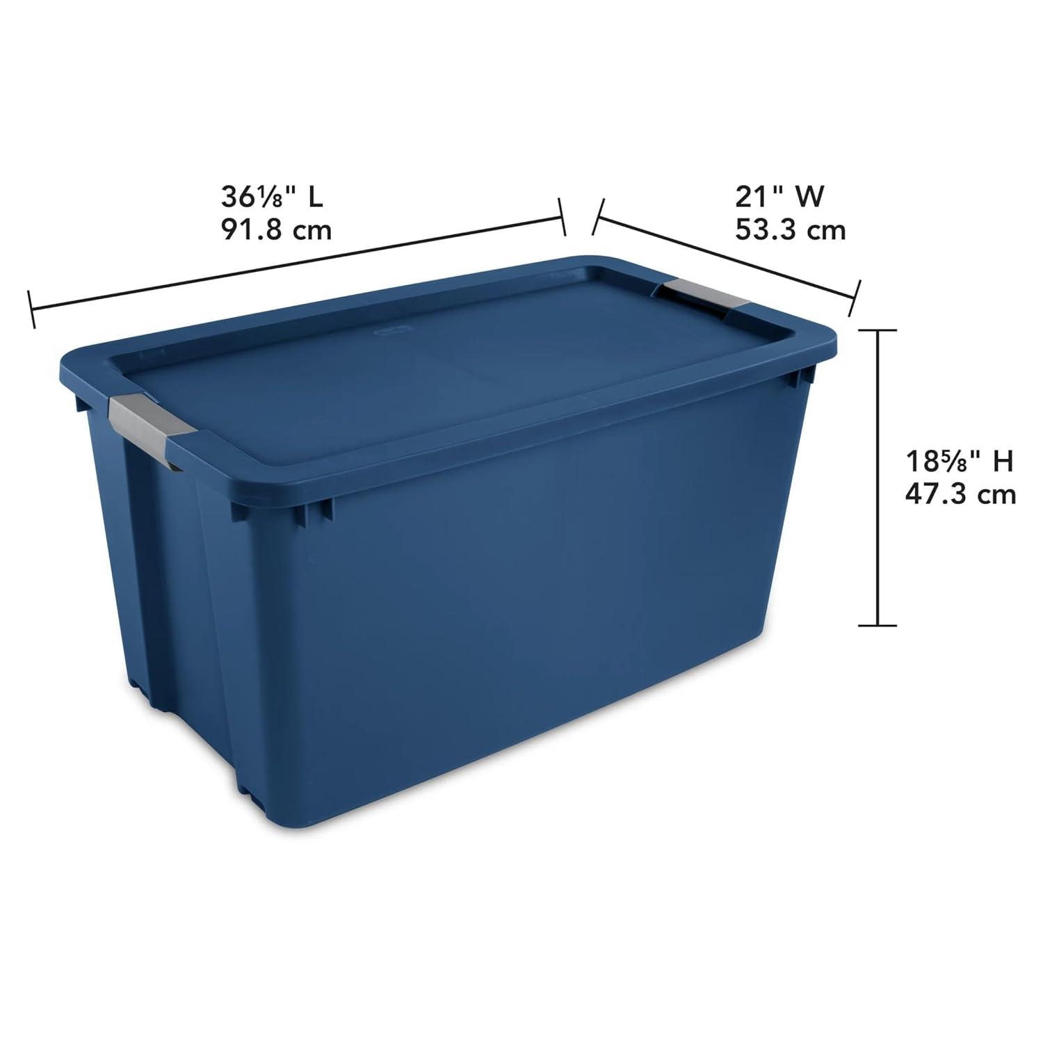 Sterilite Extra Large Storage Bin, 45 Gallon Plastic Storage Container with Latch Lid and Wheels, Blue