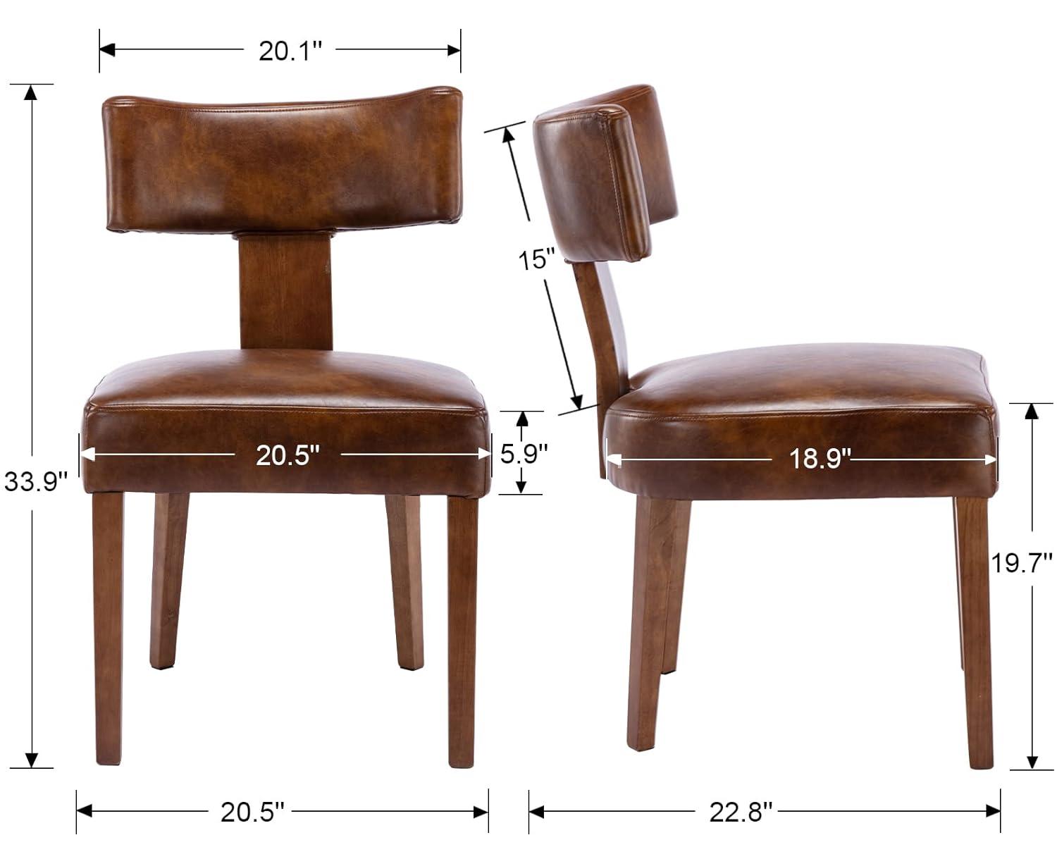 Loon Peak® Mid Century Modern Dining Chairs Set Of 2, Farmhouse PU Leather Upholstered Accent Chair Curved Backrest Kitchen Chairs With Hardwood Frame (Set of 2)