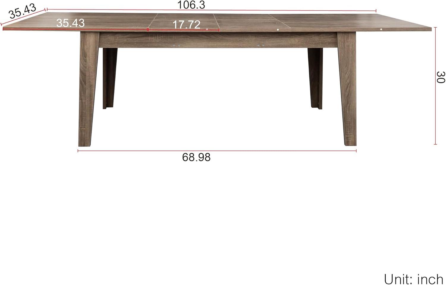 106.3" Wood Expandable Dining Table for 8-12 Person, Modern Extendable Dining Room Table Large Rectangle Dining Table with Leaf Extension Pedestal Dining Table for Dining Room Kitchen Dark Oak