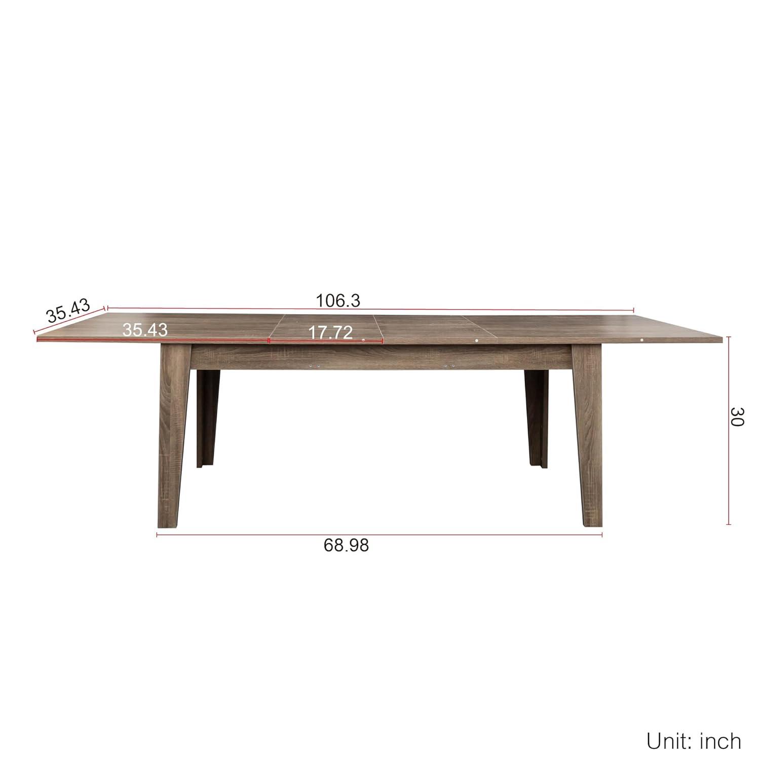 106.3" Wood Expandable Dining Table for 8-12 Person, Modern Extendable Dining Room Table Large Rectangle Dining Table with Leaf Extension Pedestal Dining Table for Dining Room Kitchen Dark Oak