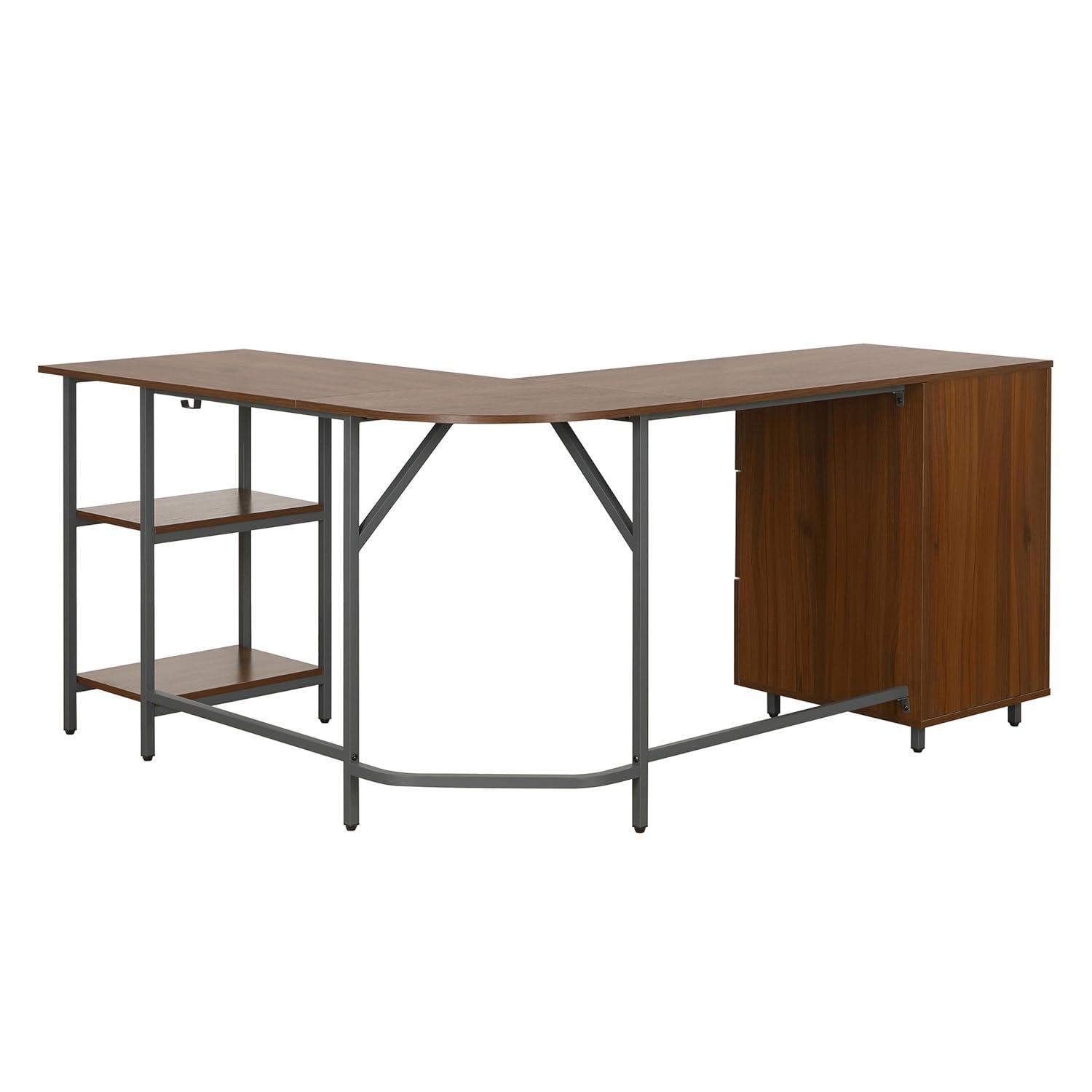 17 Stories Techni Mobili L-Shape Home Office Two-Tone Desk With Storage