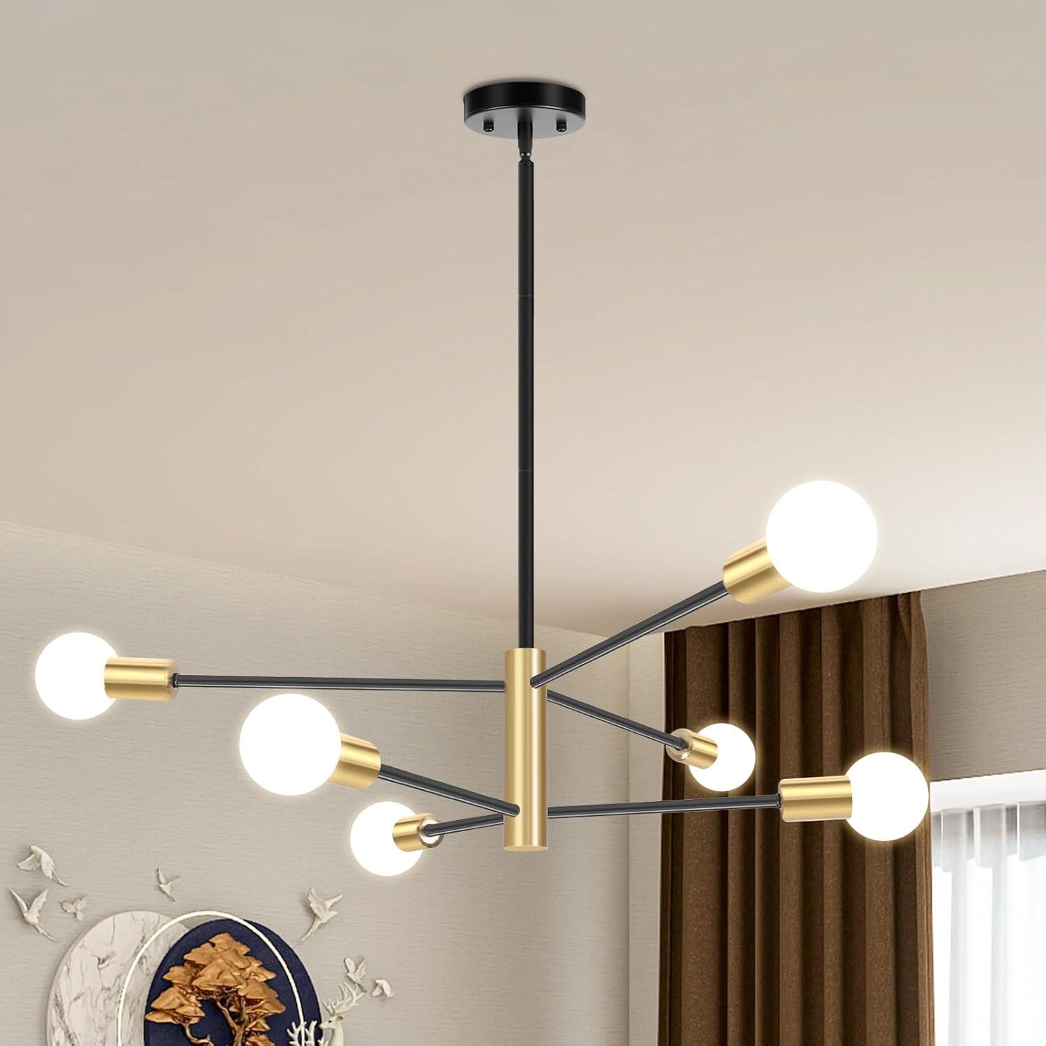 Black and Gold 6-Light Metal Sputnik Chandelier