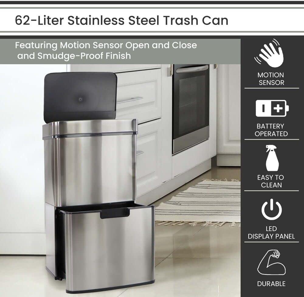 Steel Motion Sensor Trash Can - 16.4 Gallons