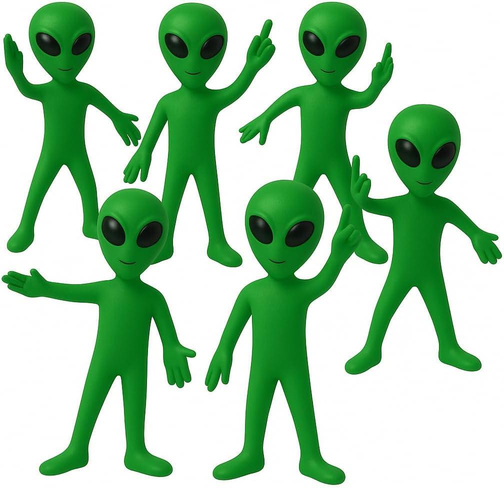 12 Pack- Bendable Rubber Green Aliens (3.75") Action Figures Bendable UFO Aliens Limbs Sensory Stress Relief Fidget Toys. Great Party Favor Trick or Treat Supplies