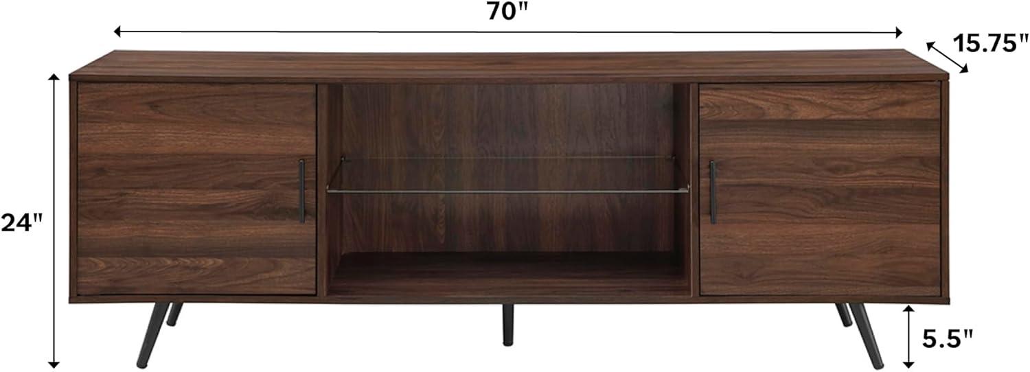 70" Dark Walnut Mid-Century Modern TV Stand with Cabinet