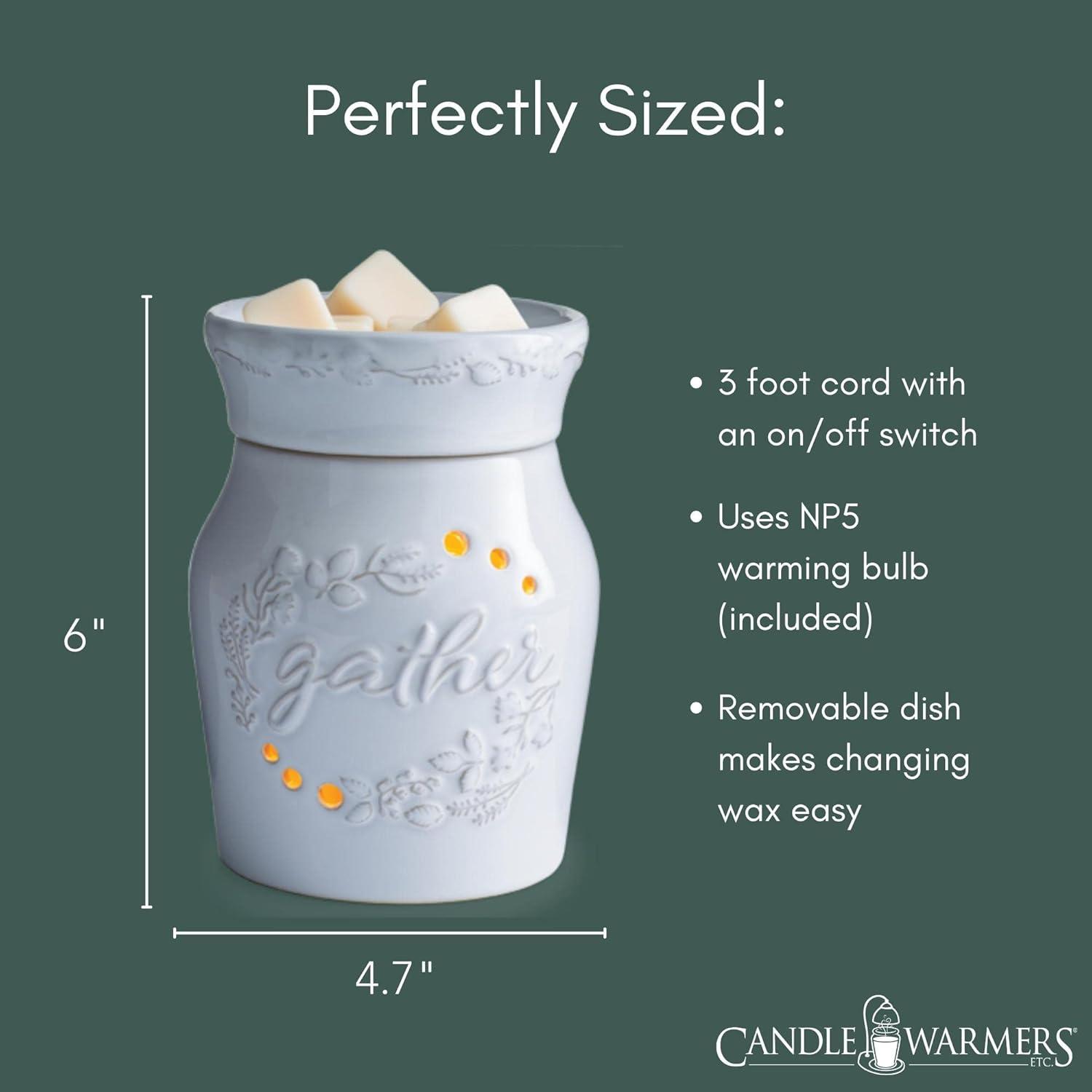 White Ceramic Botanical Fragrance Warmer with Gather Motif