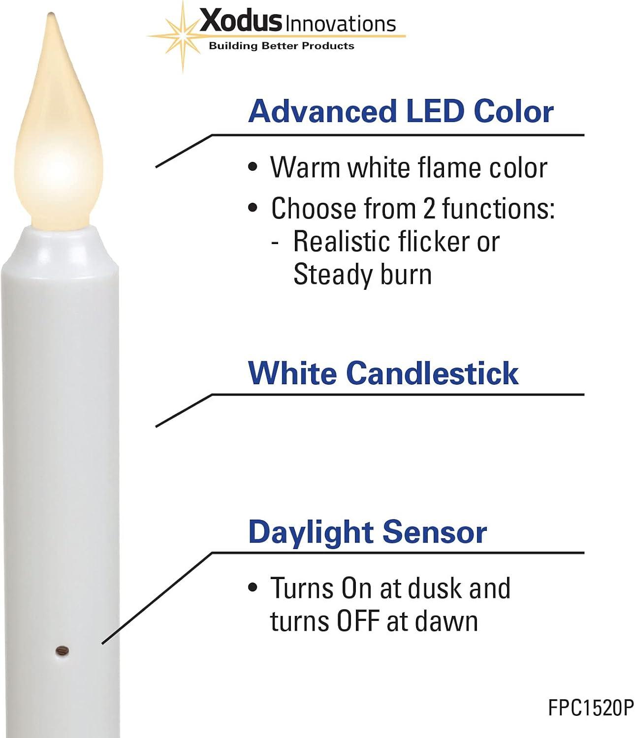 Battery Operated LED Flameless Window Candle Pewter/Silver Finish with Dusk to Dawn Sensor and White Flame
