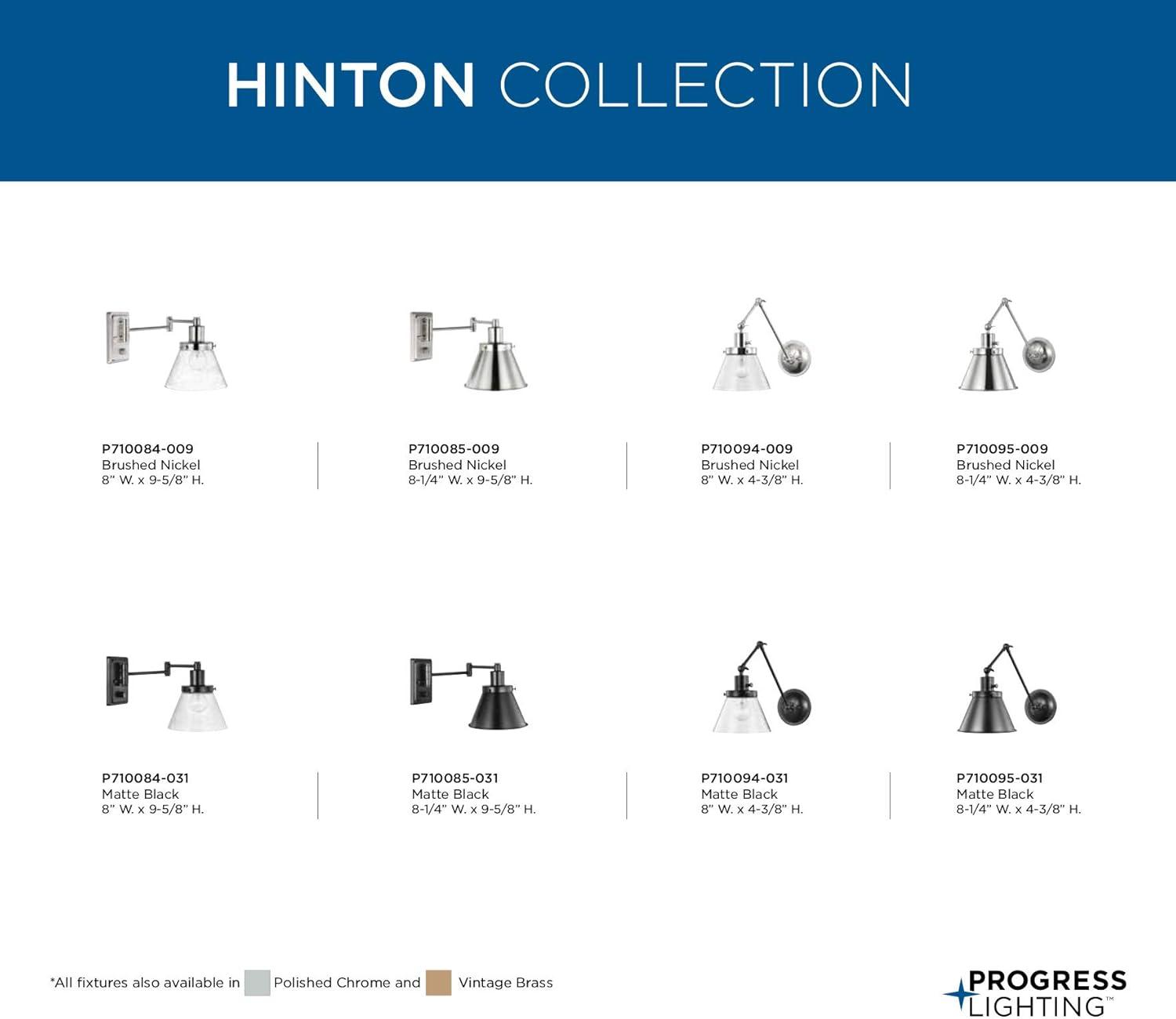 Progress Lighting Hinton 1-Light Swing Arm Wall Bracket, Brushed Nickel, Metal Shade