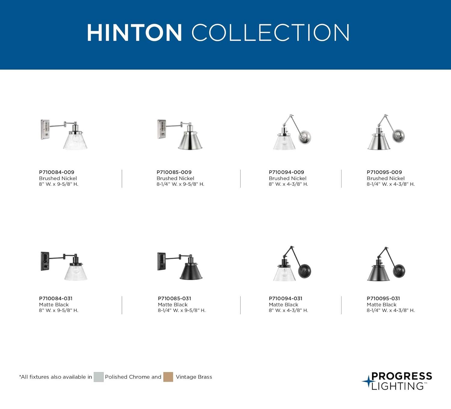 Progress Lighting Hinton 1-Light Swing Arm Wall Bracket, Brushed Nickel, Metal Shade