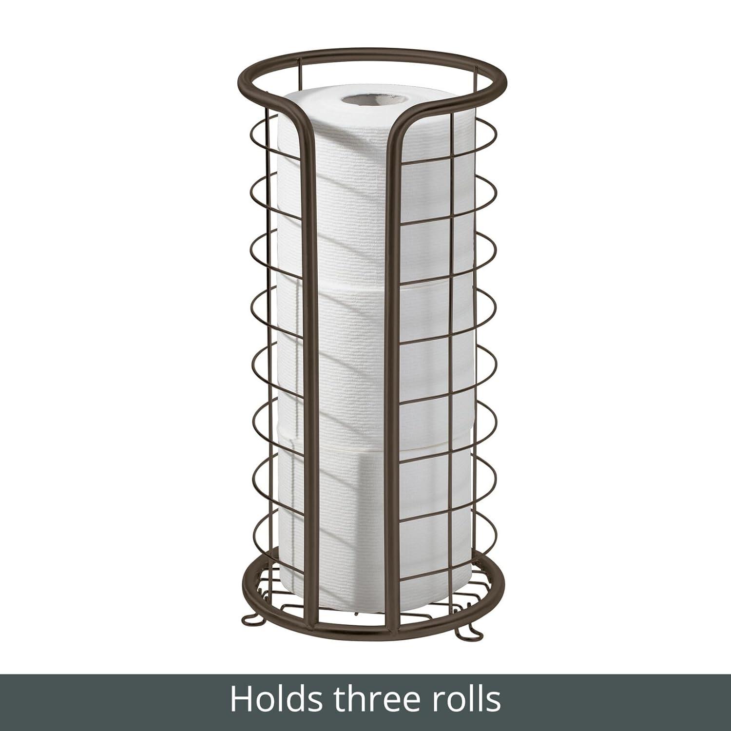 mDesign Metal Toilet Paper Holder Stand, Freestanding 3 Roll Reserve