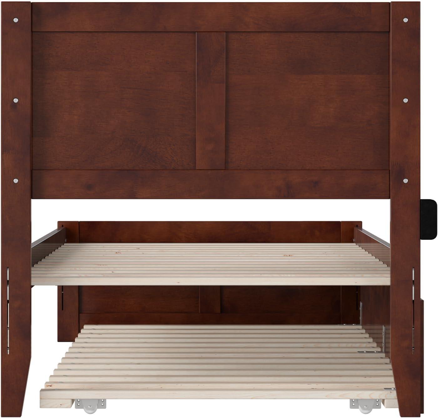 Walnut Full Platform Bed with Trundle and USB Charger