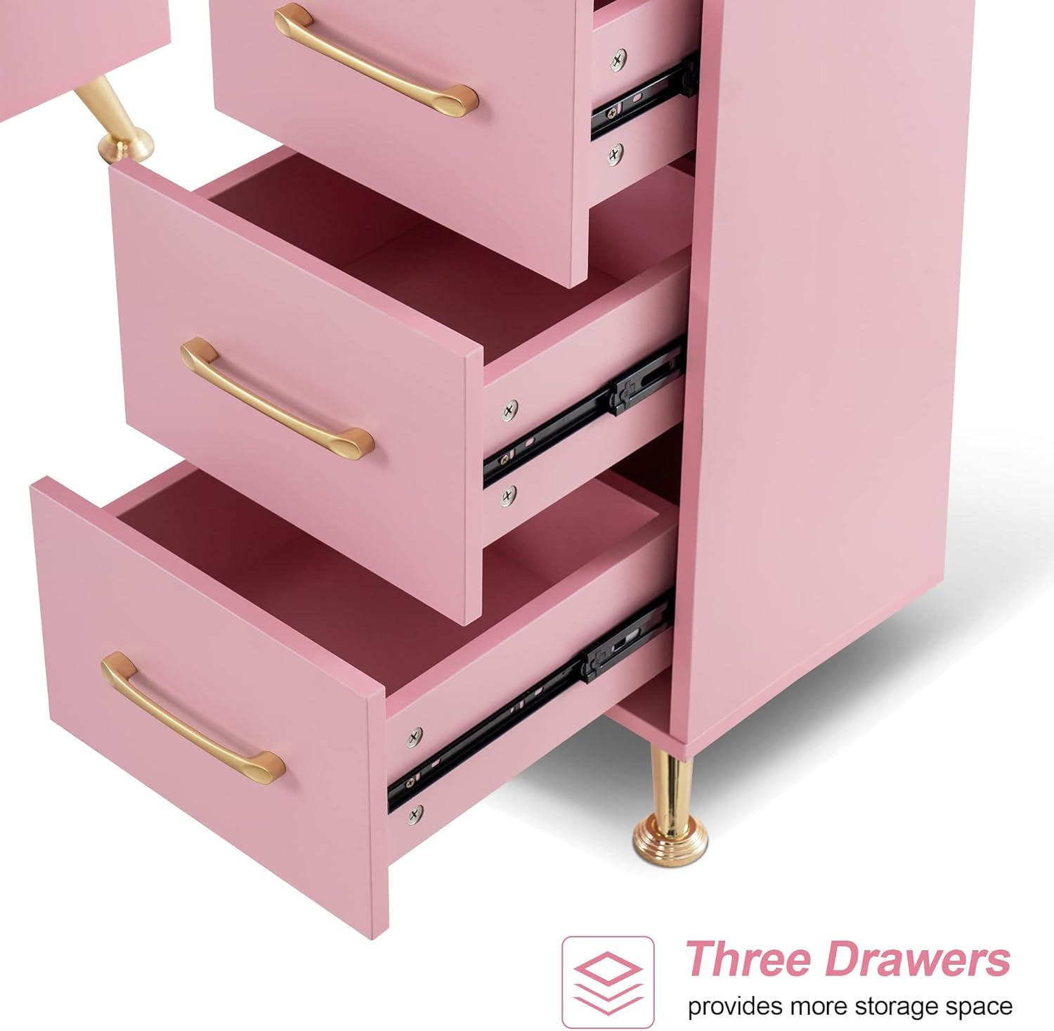 BarberPub Makeup Vanity Desk with Storage Drawer and Cabinet, Nail Desk with Glass Top