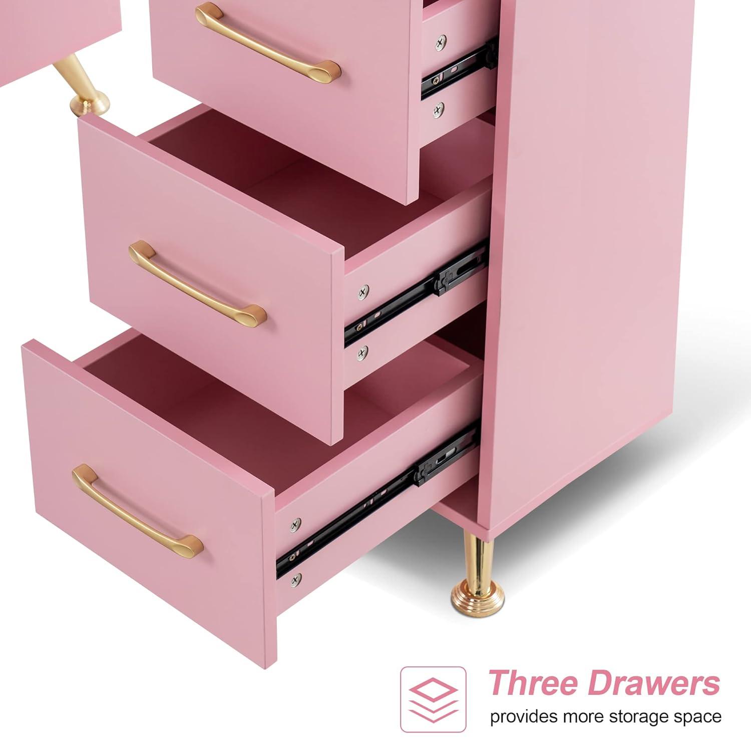 BarberPub Makeup Vanity Desk with Storage Drawer and Cabinet, Nail Desk with Glass Top