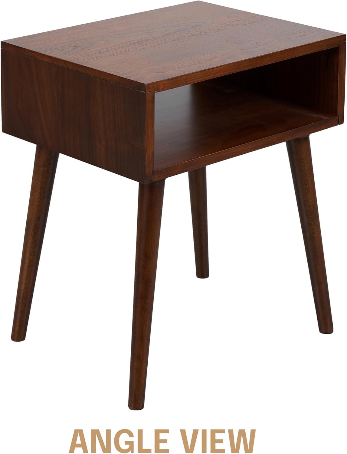 NTC Zoe Solid Oak Wood Nightstand, Mid Century Modern Side Table Bedroom with Storage