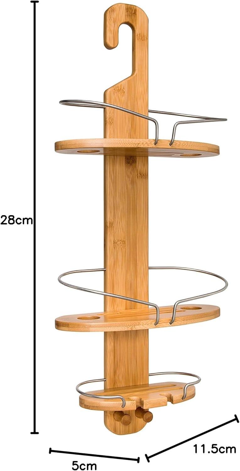 Natural Bamboo Hanging Shower Caddy with Suction Mount