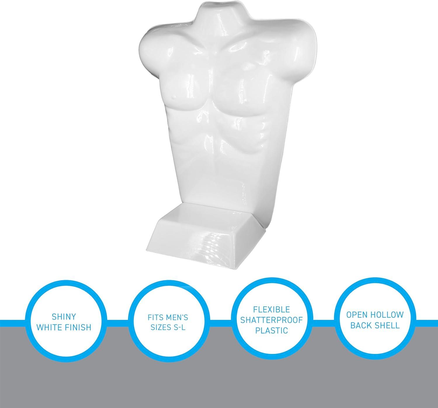 SSWBasics Economy Male White Plastic Countertop Mannequin - Fits Men's Sizes S-L