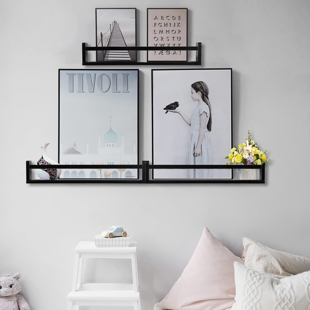 AZSKY Classic Nursery Book Shelves Black Wooden Floating Shelves Wall Bookshelf for Bathroom Decor Kitchen Spice Rack Organizer Kids Room 24 Inch Set of 3