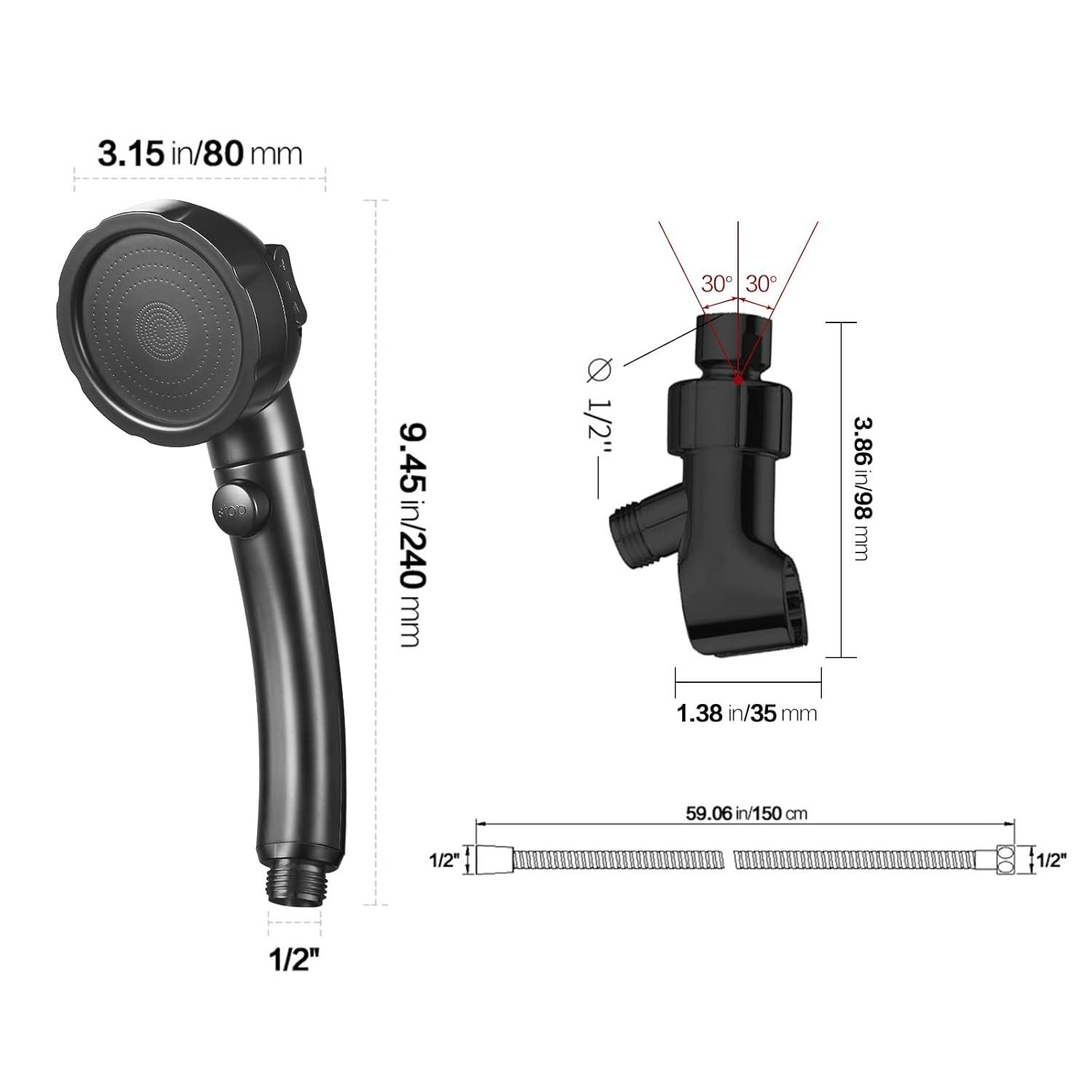 KAIYING Drill-Free High Pressure Handheld Shower Head with ONOFF Pause Switch 3 Spray Modes Water Saving Showerhead Detachable Puppy Shower Accessories (MShower Head (Chrome)+Bracket + Hose)