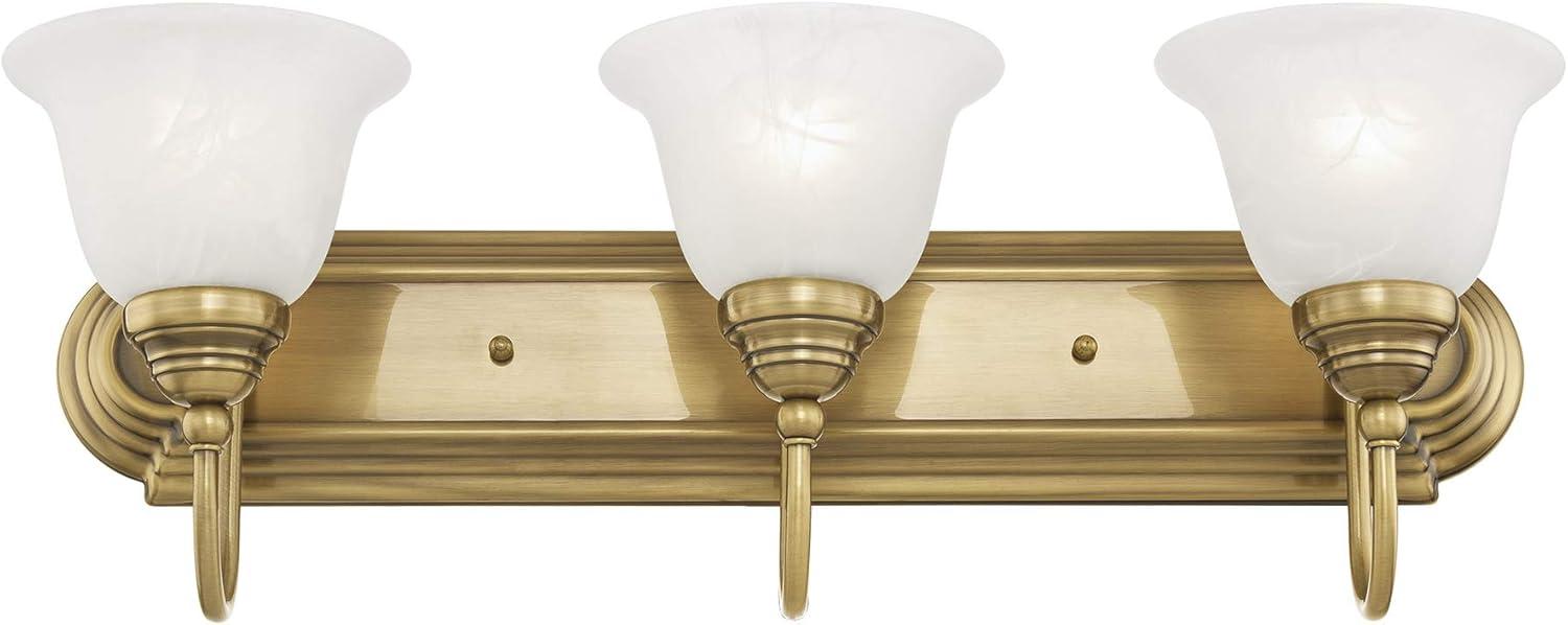 Belmont Antique Brass 3-Light Vanity with White Alabaster Glass