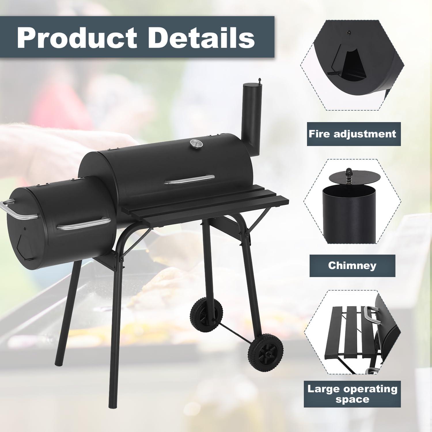Charcoal Grills 43-inch Outdoor Grill,Multiple People BBQ Grill with Double Grill Mesh Design,Smoker Grill for Camping,Outdoor Backyard,Patio and Parties,Black