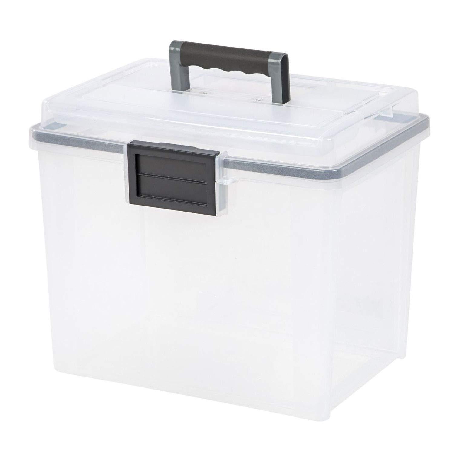 IRIS USA File Box WeatherPro Portable File Organizer Plastic File Box for Letter File w/ Organizer-Lid, Clear 19 Qt. 4 Pack