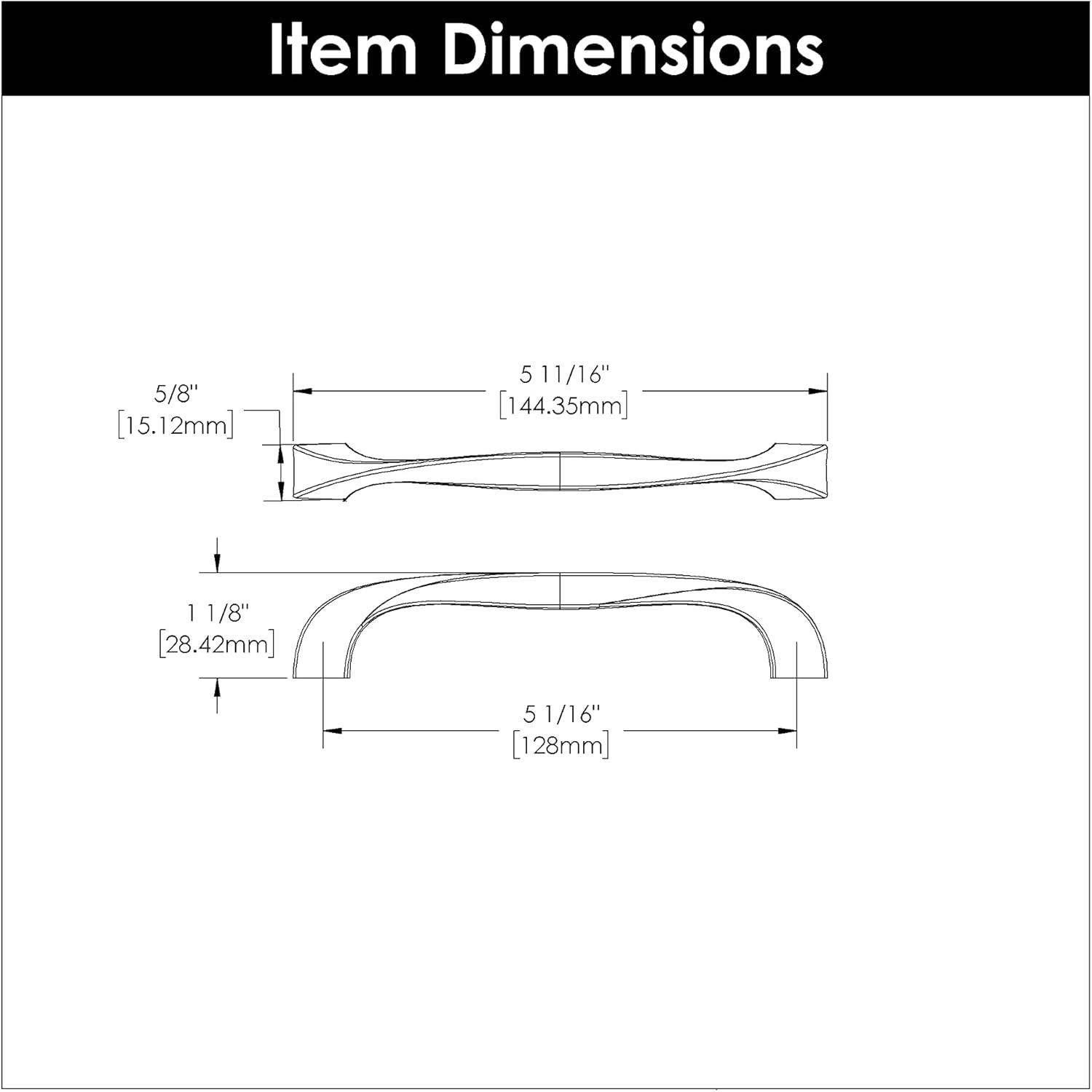 Twist Kitchen Cabinet Handles, Solid Core Drawer Pulls for Cabinet Doors, 5-1/16" (128mm)