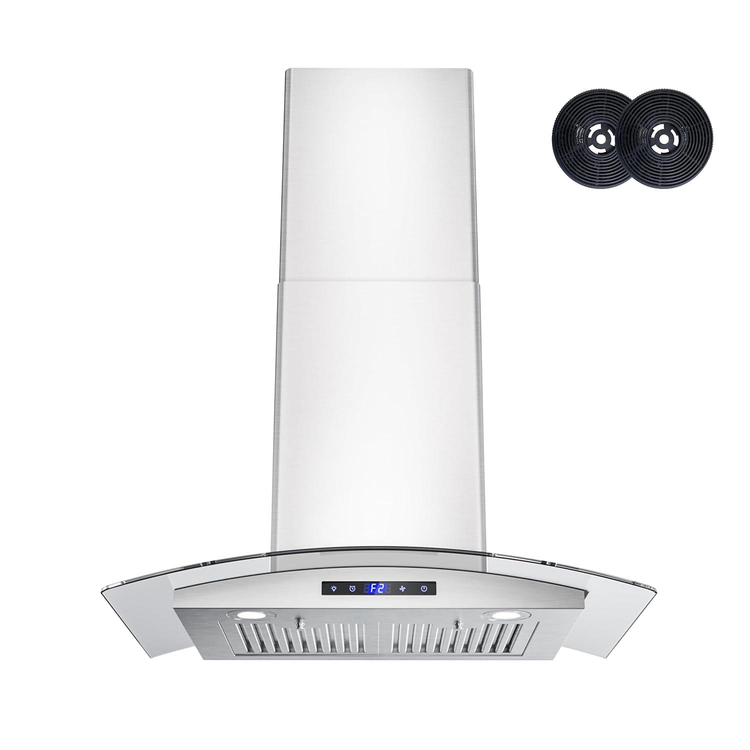 FIREGAS 30 inch Wall Mount Range Hood 600CFM with Ducted Exhaust Vent,3 Speed Fan,Soft Touch Controls,LED Lights,Permanent Filters in Stainless Steel,includes Charcoal Filter