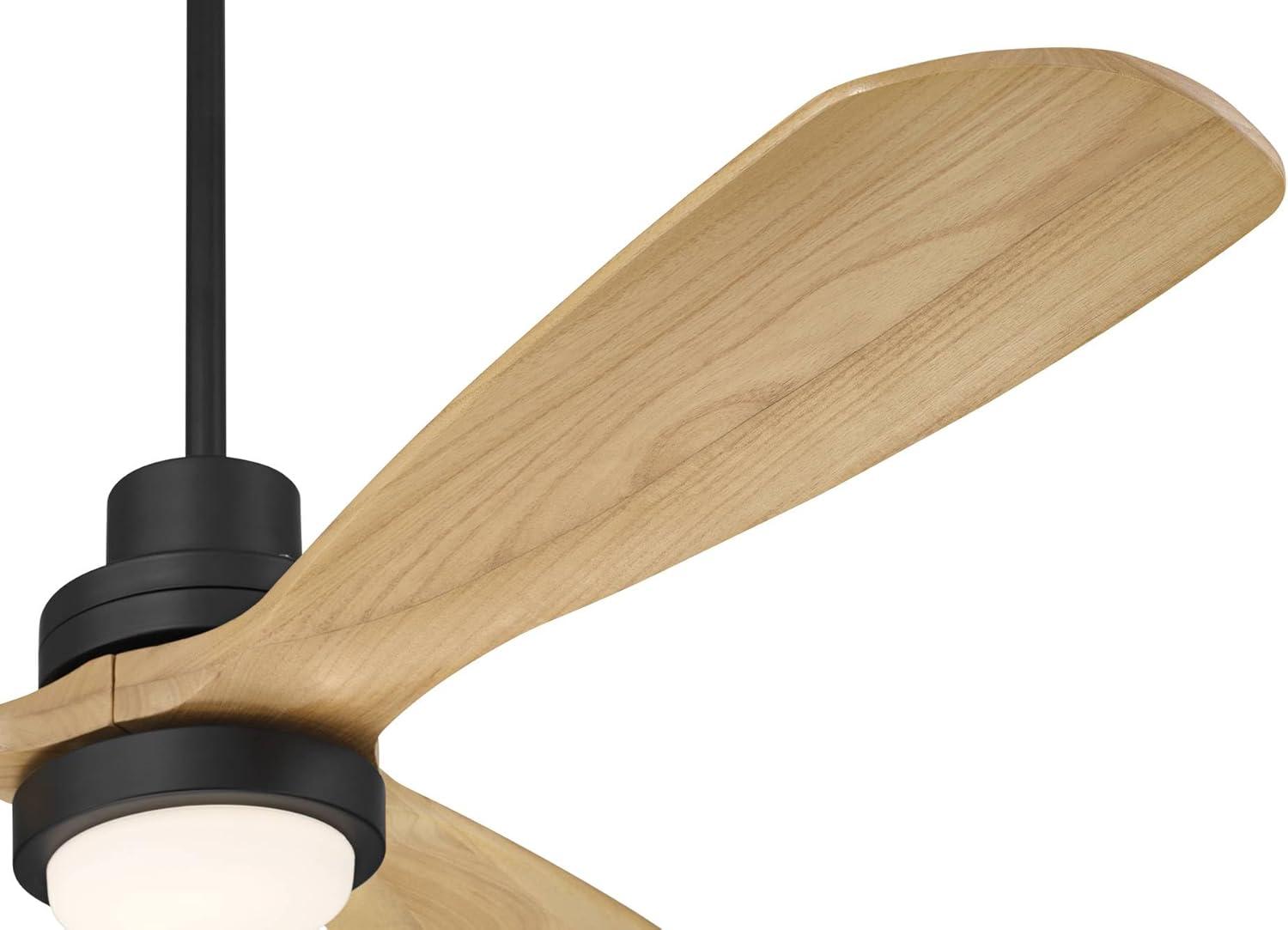 Casa Vieja 52" Delta Modern Indoor Outdoor Ceiling Fan 3 Blade CCT LED Light Remote Control Matte Black Finish Wood Blades Bedroom Patio DC Motor