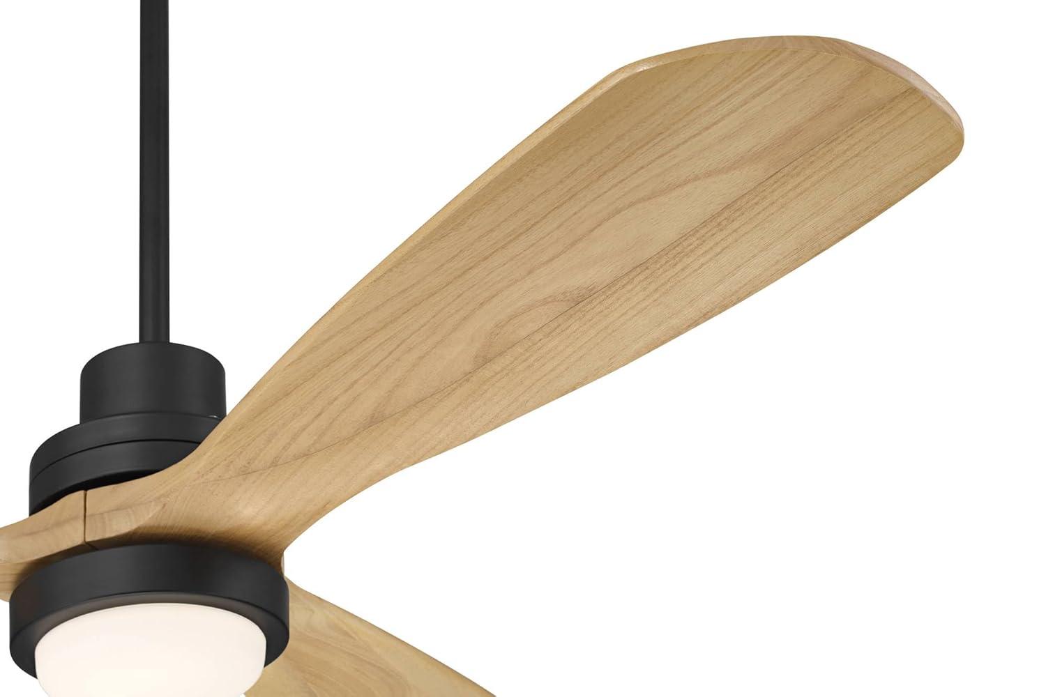 Casa Vieja 52" Delta Modern Indoor Outdoor Ceiling Fan 3 Blade CCT LED Light Remote Control Matte Black Finish Wood Blades Bedroom Patio DC Motor