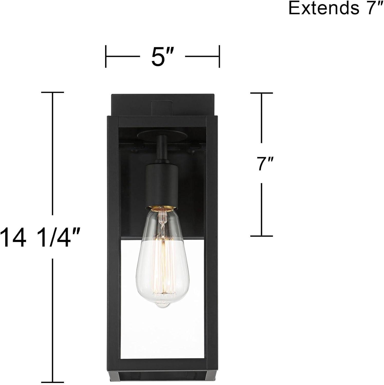 John Timberland Titan Modern Outdoor Wall Light Fixtures Set of 2 Mystic Black 14 1/4" Clear Glass for Post Exterior Barn Deck House Porch Yard Patio