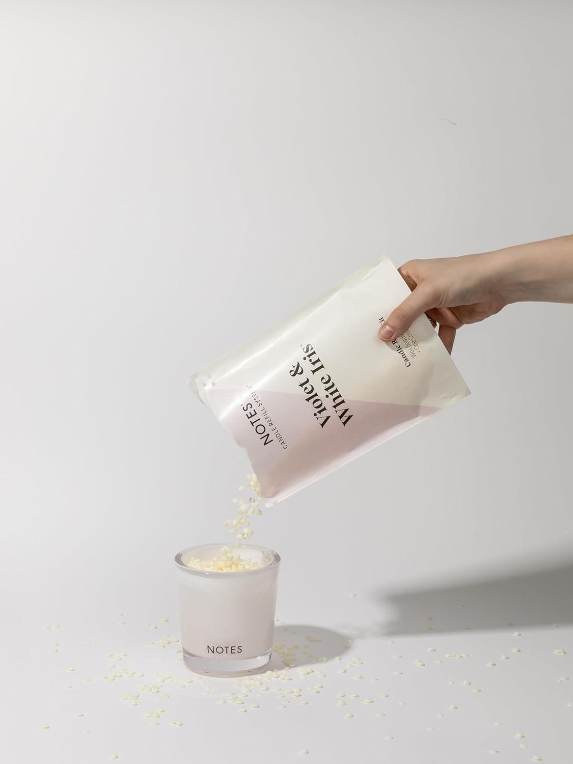 NOTES Sustainable Candle Refill | Non-Toxic Fragrance, Natural Wax Beads (Beeswax, Rice bran and Soy), Cotton Wick and Sustainer - (1) Violet & White Iris