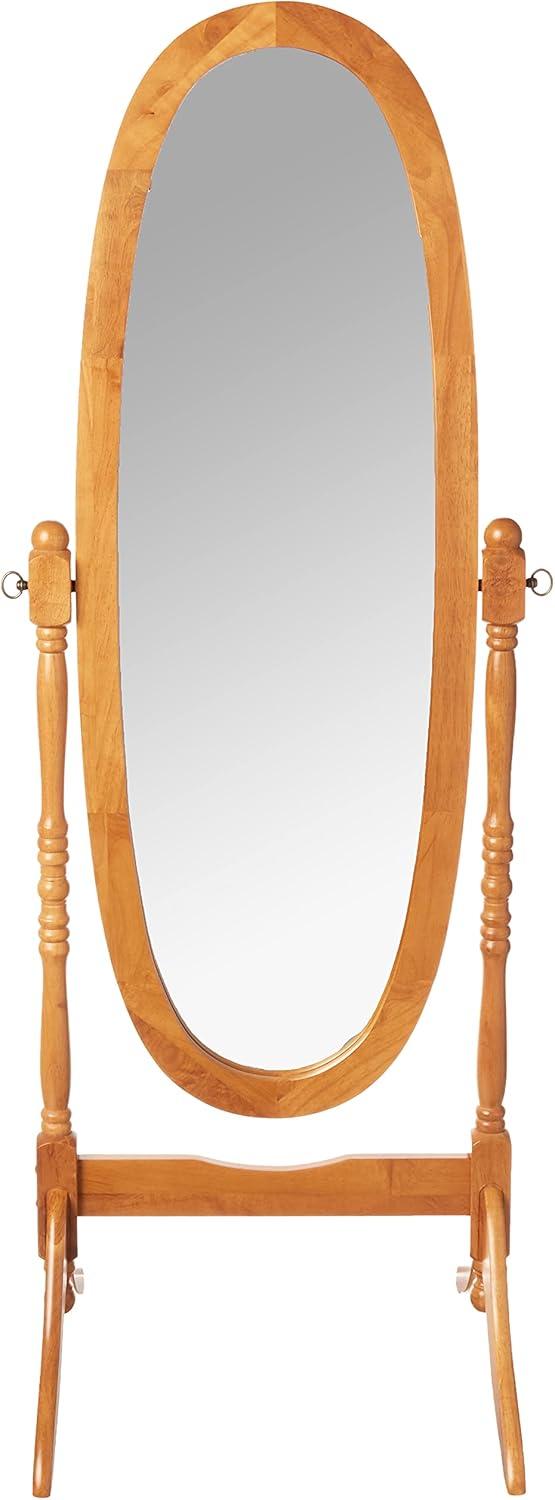 Roundhill Furniture Traditional Queen Anna Style Wood Floor Cheval Mirror, Oak Finish