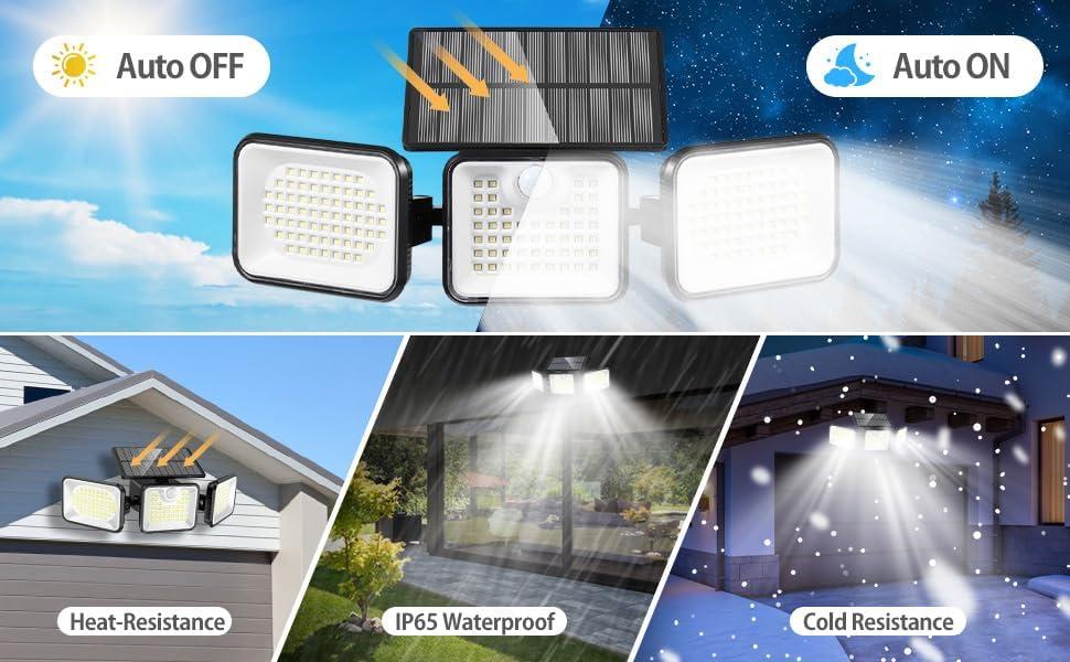 Black Solar-Powered Motion Sensor Outdoor Flood Lights with Adjustable Heads