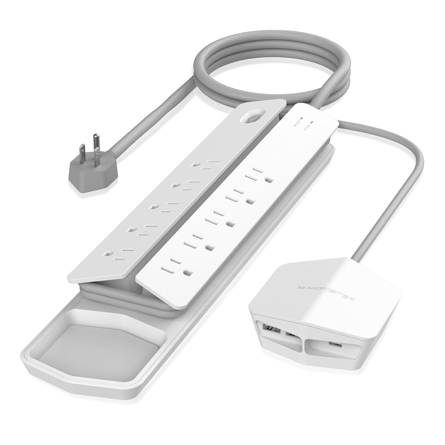 Monster Power Center Vertex XL Surge Protector with 10 AC Outlets, 3-Port USB Hub, & 6 ft Cord (White)