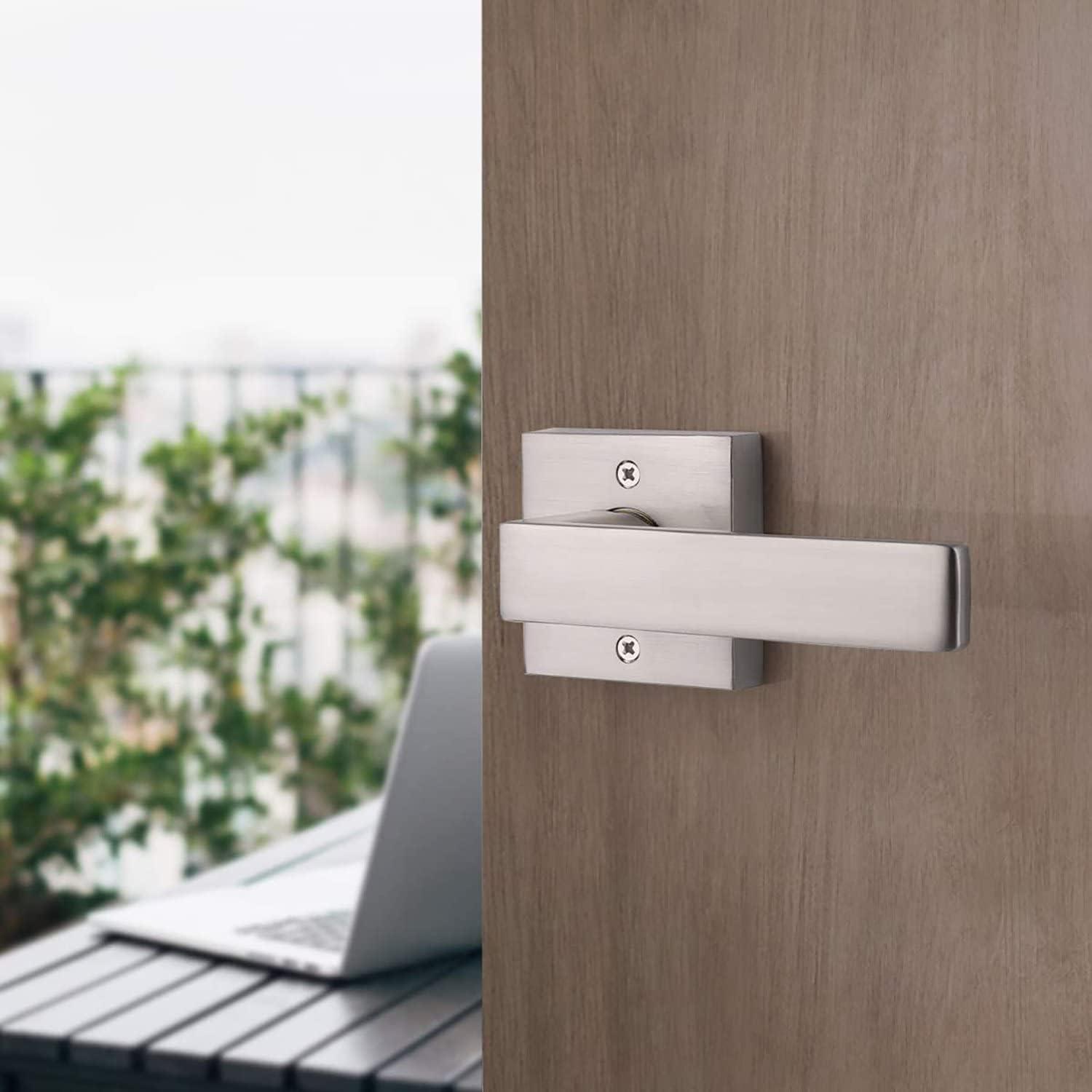SARTODOORS Pack of 2 Modern Square Satin Nickel Dummy Handle/Non-Turning Single Side Lever for Closet French Doors Heavy Duty
