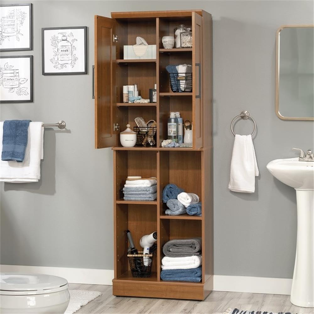 Sienna Oak Adjustable Shelving Tall Storage Cabinet