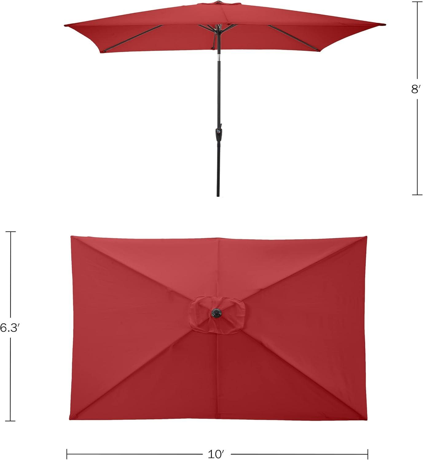 Rectangular Patio Umbrella - 10 Ft Easy Crank Sun Shade with Push Button Tilt for Outdoor Furniture, Deck, Backyard, or Pool by Pure Garden (Red)