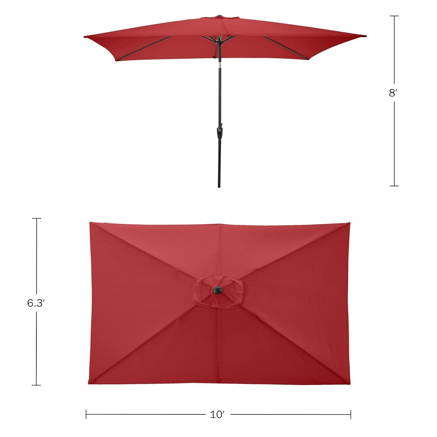 Rectangular Patio Umbrella - 10 Ft Easy Crank Sun Shade with Push Button Tilt for Outdoor Furniture, Deck, Backyard, or Pool by Pure Garden (Red)