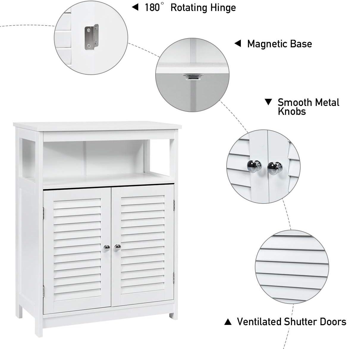 VASAGLE Bathroom Floor Cabinet, Bathroom Storage Cabinet, Freestanding, with Double Shutter Doors and Adjustable Shelf, White