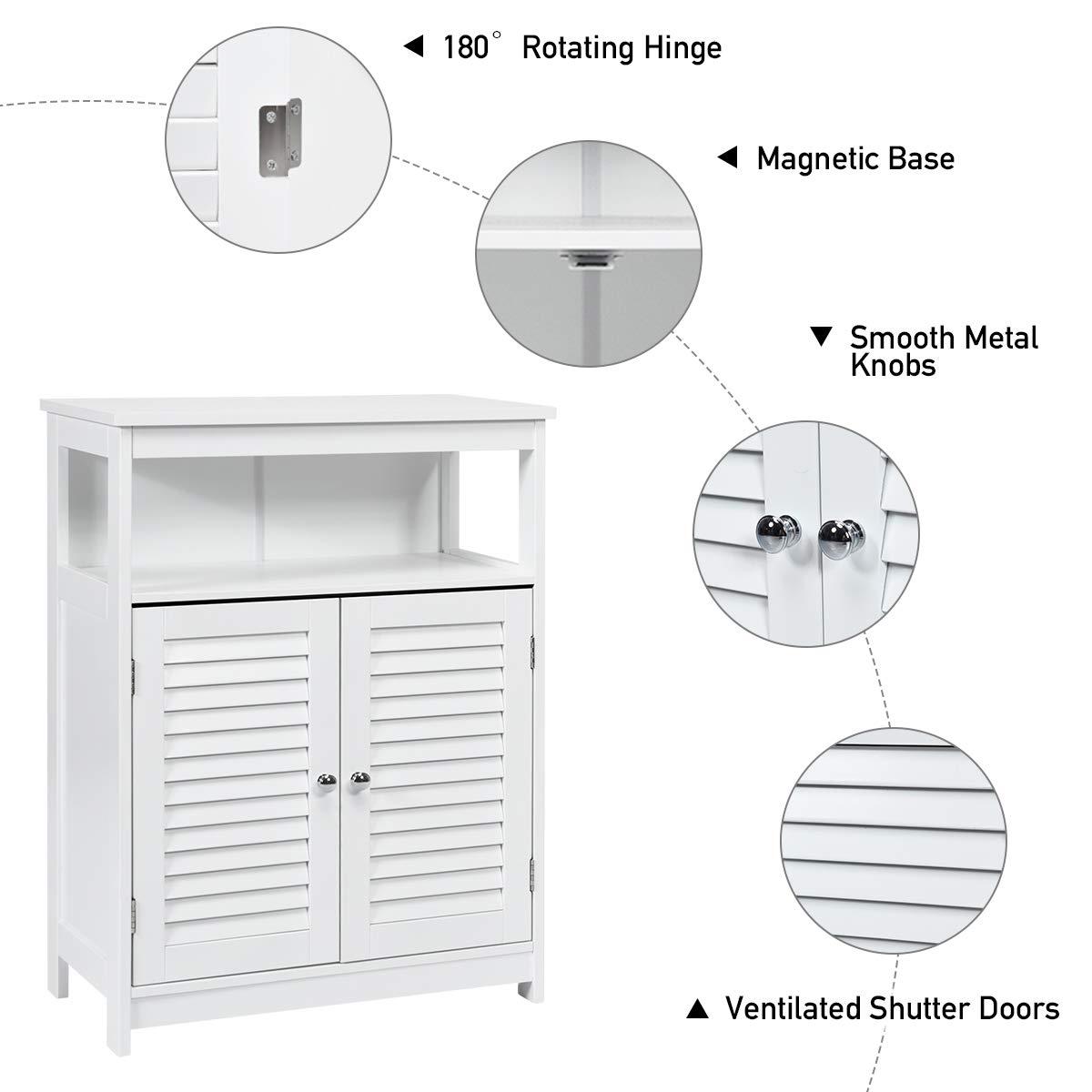 VASAGLE Bathroom Floor Cabinet, Bathroom Storage Cabinet, Freestanding, with Double Shutter Doors and Adjustable Shelf, White