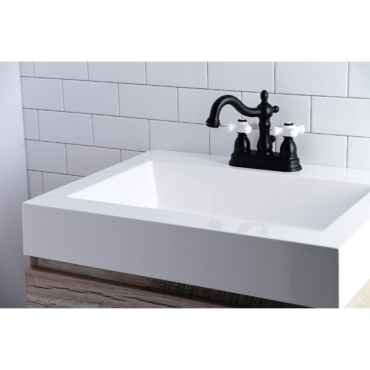 Kingston Brass Heritage Two-Handle 3-Hole Deck Mount 4" Centerset Bathroom Faucet with Plastic Pop-Up